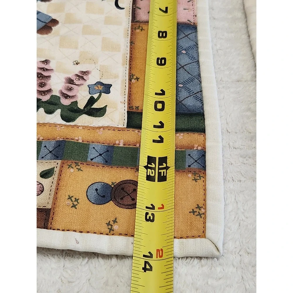 Leslie Beck Placemats Cranstson- Set Of Four Bear Angels Faux Quilt Cottage Core